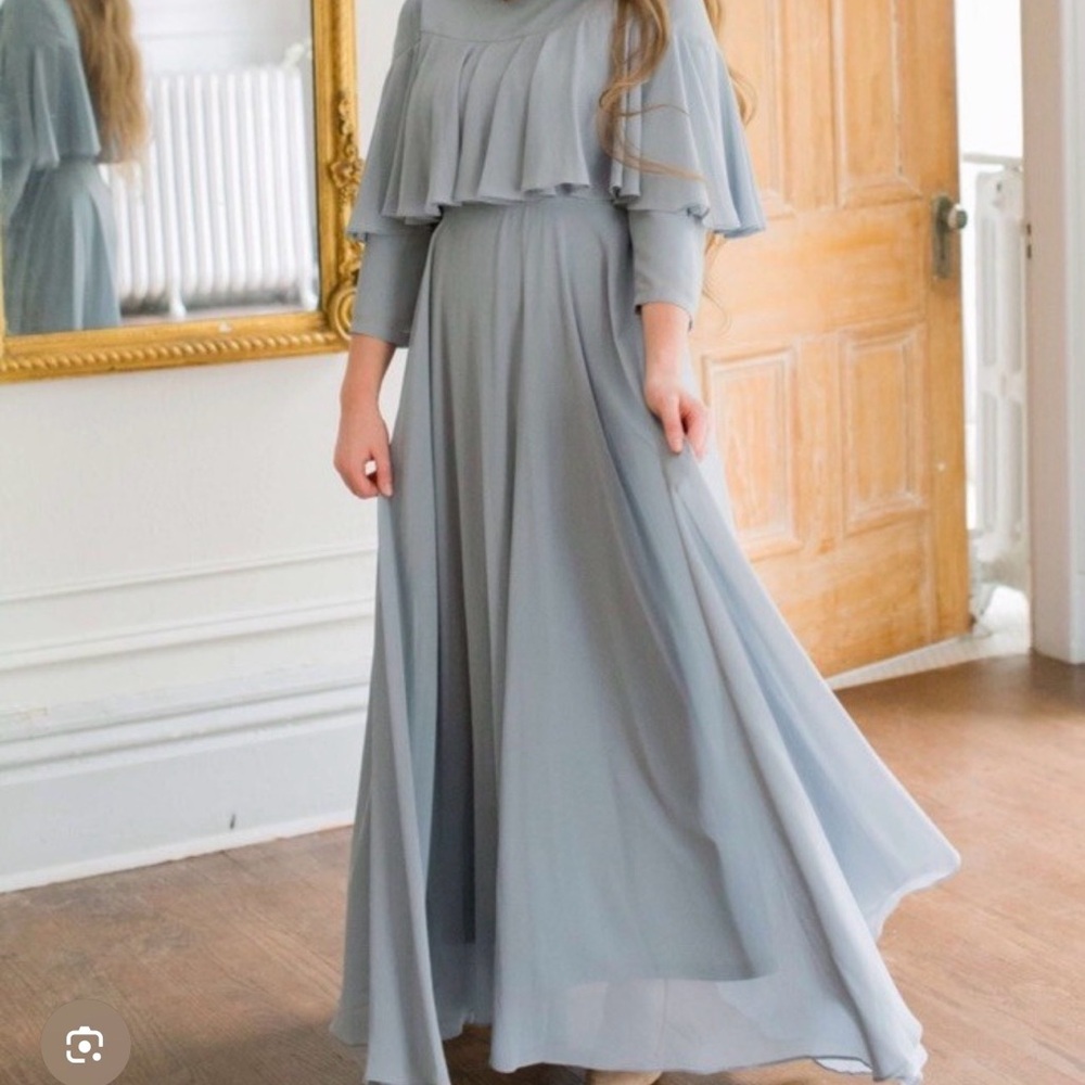 Dainty Jewells Dusty Blue Ruffle Cape Maxi Dress